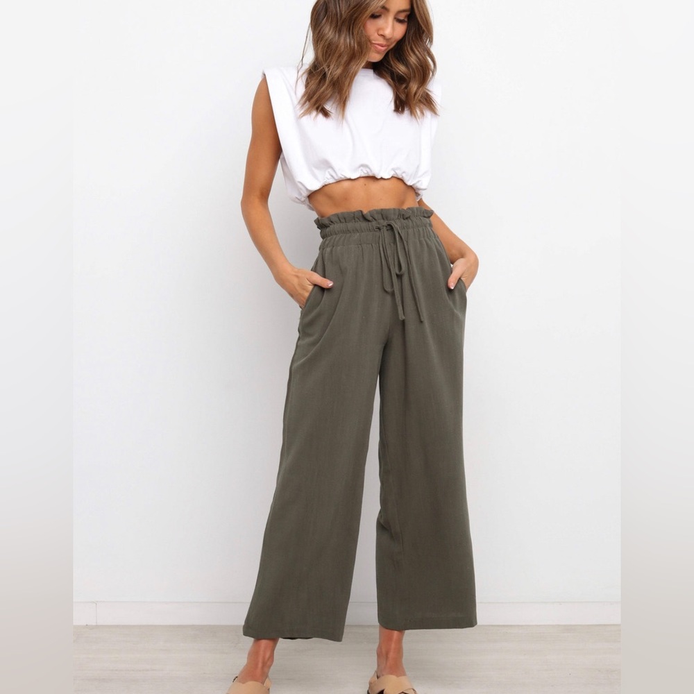 Petal and Pup Hawthorne Olive Linen Crop Pants Size 4